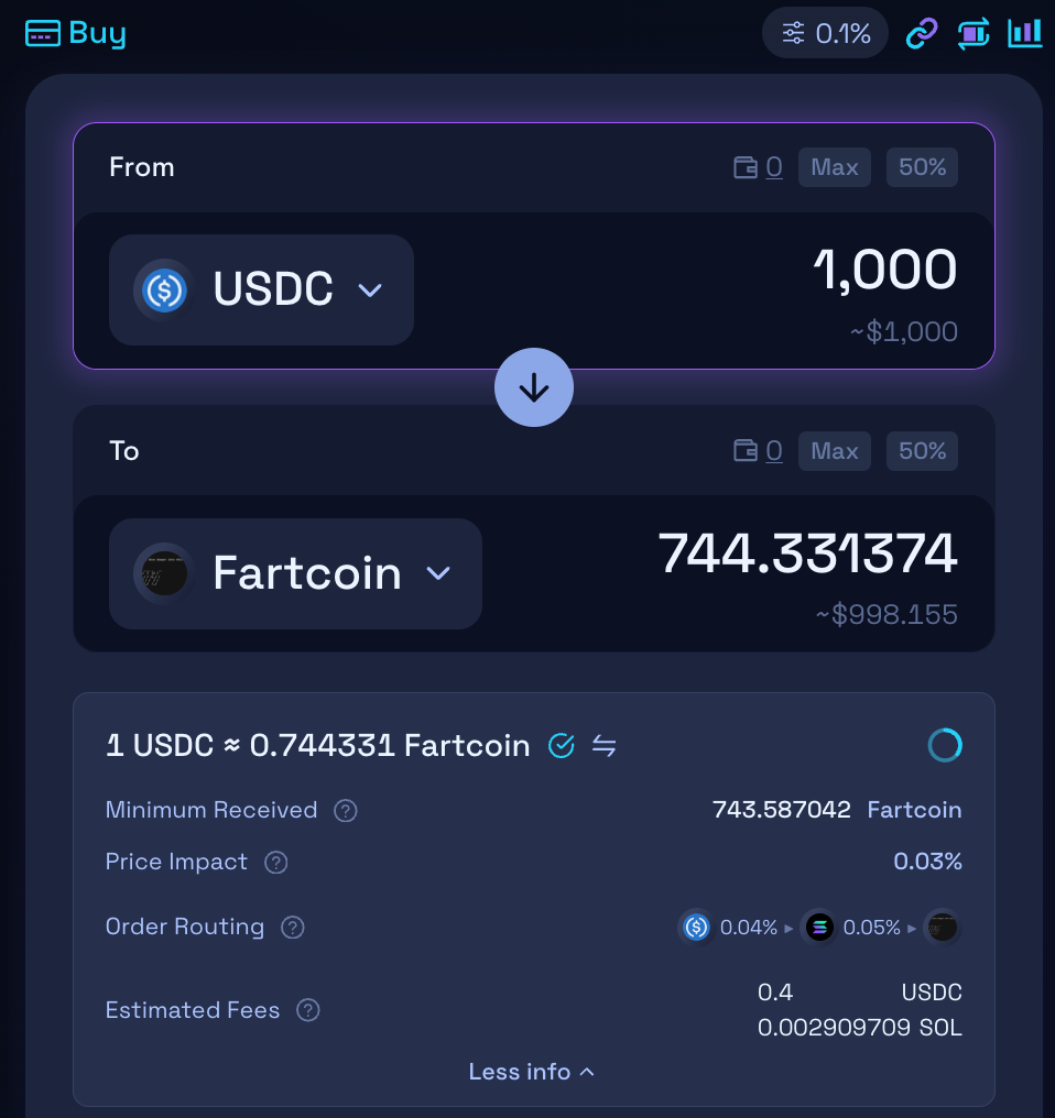 DEX trading interface example - Raydium